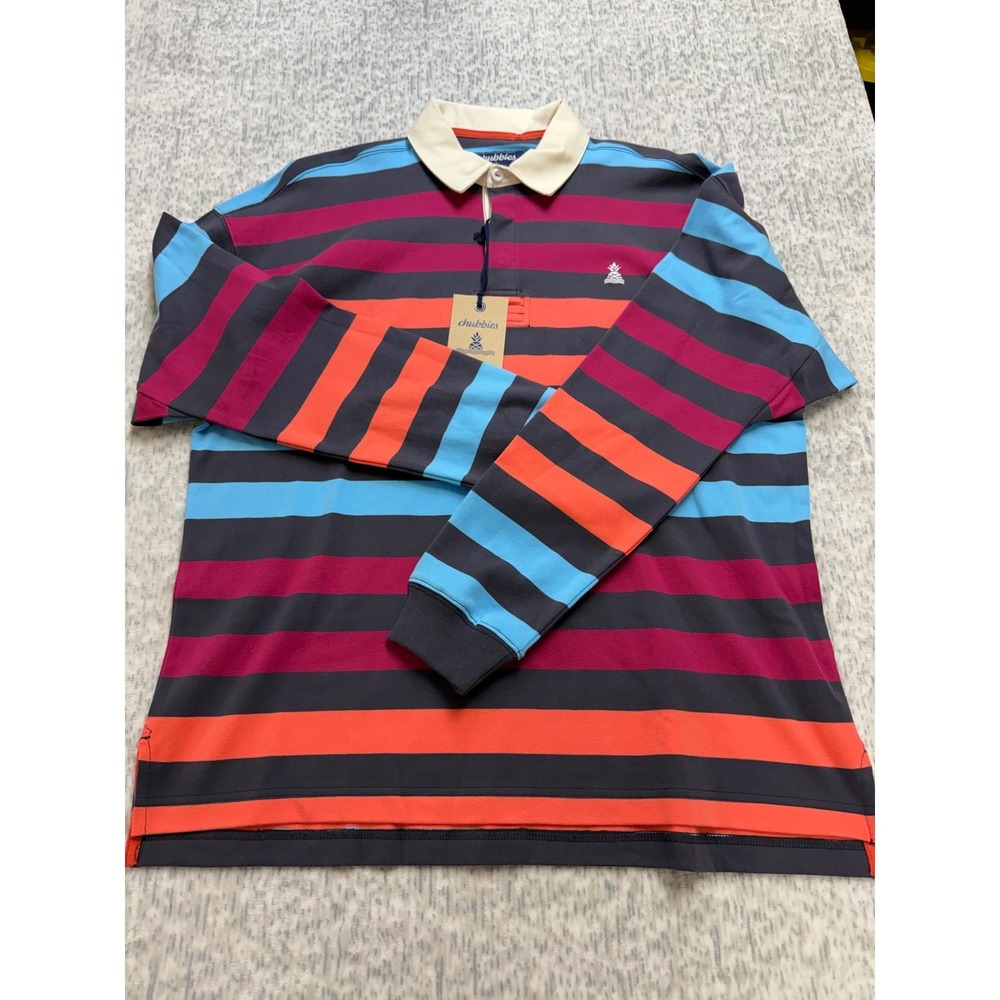 Chubbies The Cerulean Blaze Legacy Shirt Medium Striped Rugby Polo 542253-013